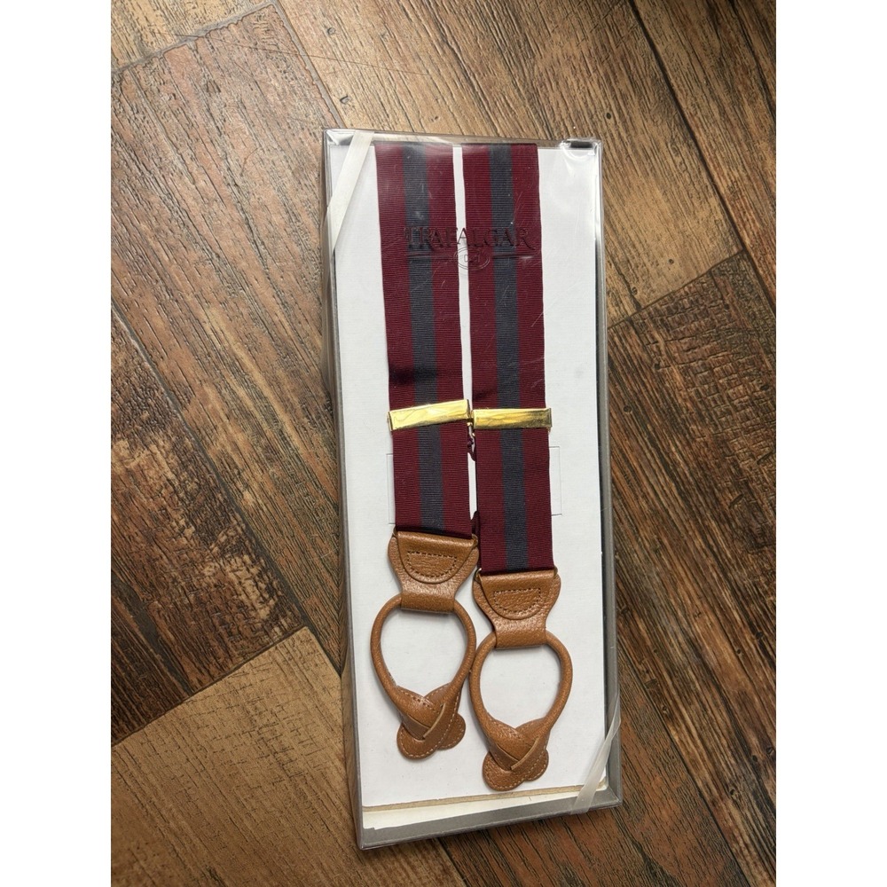 TRAFALGAR Suspenders-New in BOX  Maroon Stripe